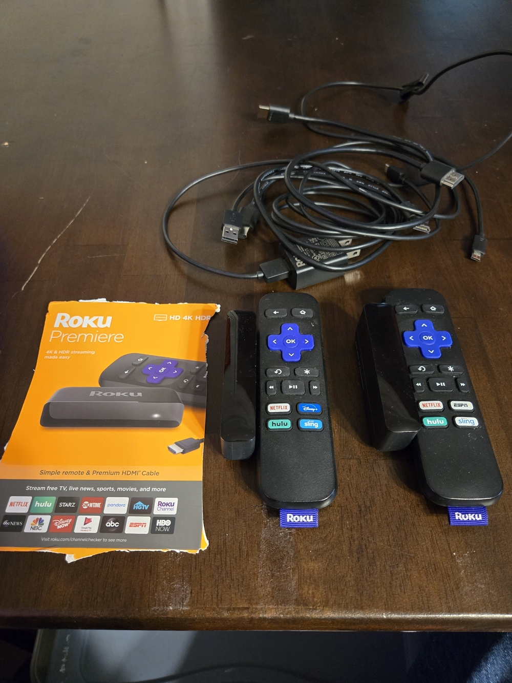 Roku Premiere Streaming Kit with Dual Voice Remotes - Black with Purple Buttons